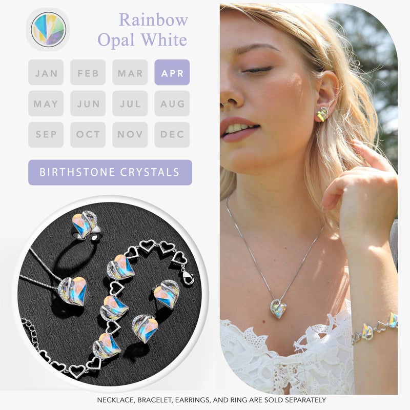 Leafael Infinity Love Heart Stud Earrings for Women, Valentine's Day Gifts for Mom, Wife, and Her, April Birthstone Crystal, Rainbow Opal White, Silver Tone Fashion Statement Jewelry - Image 4